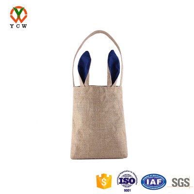 Dual layer Bunny ears design jute cloth material tote bag carrying gifts for Easter